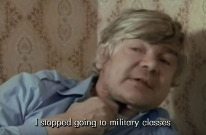 Screenshot youtube, Porträt von Wenedikt Jerofejew mit dem Untertitel: "I stopped going to militäry classes"